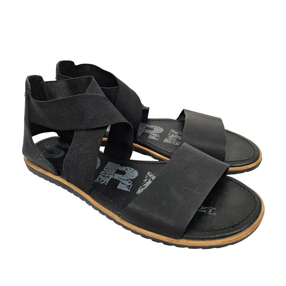 Sorel Ella Black Stretch Cross Ankle Strap Sandal 10.5 NL2893-010